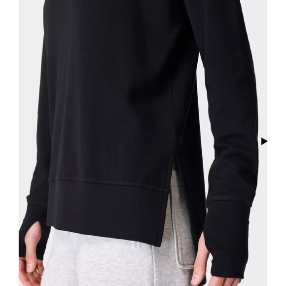 Sweaty Betty After Class Black High Low Side Slit Sweatshirt Thumb Holes Medium - Picture 2 of 12